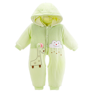 新生儿连体衣婴儿冬季纯棉加厚两用裆哈衣长袖加棉连帽外出服爬服