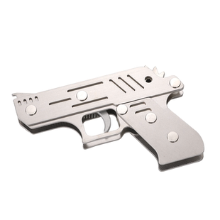 可12连发不锈钢全金属儿童玩具枪可折叠打橡筋皮筋枪发射软弹手抢