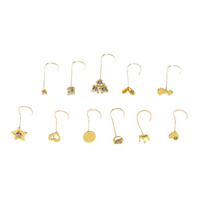 ins迷你爱心圆片弯钩单只14k黄金