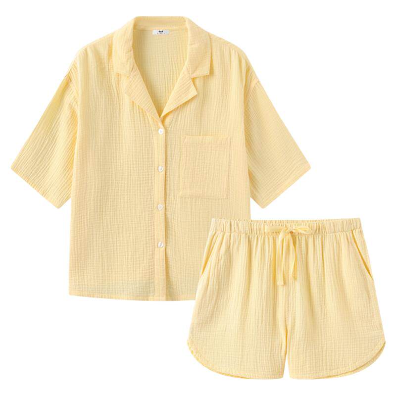 CoZ双层纯棉纱布短款家居服多巴胺睡衣女慵懒风家居服薄款套装