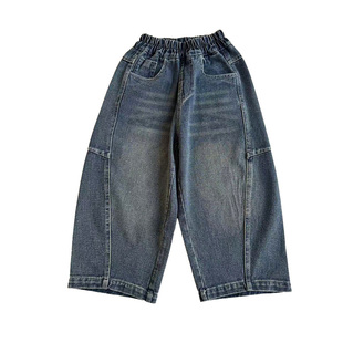 宝宝裤子男童牛仔弯刀裤春秋款2026新款宽松直筒裤儿童休闲长裤潮