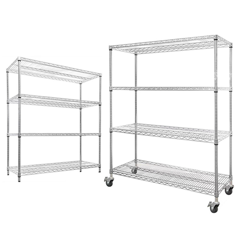 仓库不锈钢色货架镀铬置物架家用防静电物料架带轮子移动展示架子