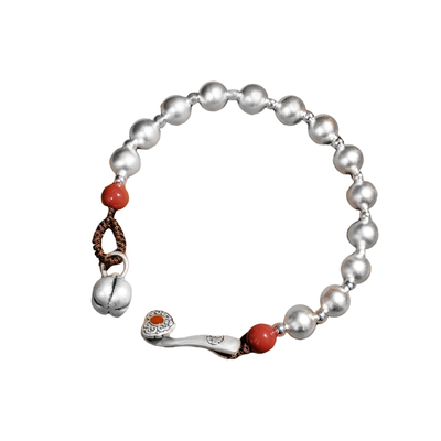 纯银手链女足银999柿柿如意手串简约百搭串珠古法银首饰新款礼物