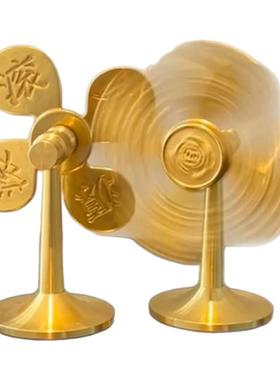 转转赚！财源滚滚工位小风车风生水起转运黄铜摆件工位玄学装饰品