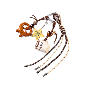 新款miu系布艺咖啡杯碱水面包挂件高级感百搭时尚包包挂饰钥匙扣