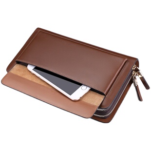 保罗真皮手包手拿包超大容量长款男士钱包纯牛皮双拉链商务手抓包