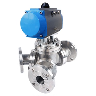 Q645F气动三通球阀T/Y型换向阀,合流分流四通铸钢/不锈钢法兰阀门