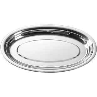 鱼盘家用蒸鱼盘 食品级304不锈钢蒸鲈鱼专用碟椭圆的装鱼盘子菜盘