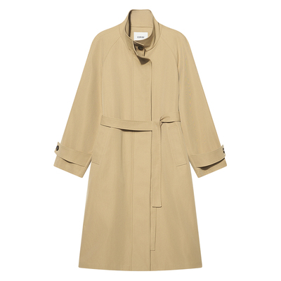 COVERINS浅驼色立领单排扣风衣外套女中长款CC35107020