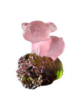 古法琉璃“抱财猪猪”水晶感摆件