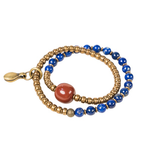 非鱼之家原创设计青金石手链男 复古个性情侣手饰 百搭双圈手串女