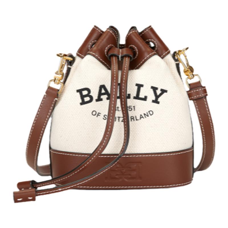 BALLY/巴利女士经典帆布单肩斜挎手提包水桶包