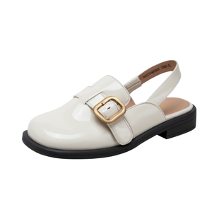 千百度女鞋漆皮后空单鞋夏百搭方头气质牛皮时装鞋勃肯鞋女凉鞋