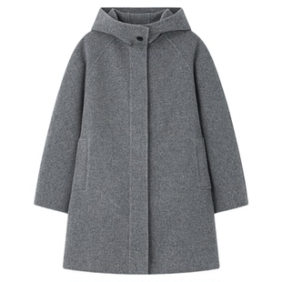 华吉言【顽童大衣】100羊毛高克重双面尼连帽立领大衣外套