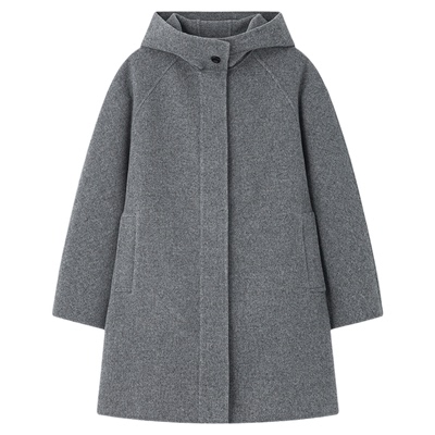 华吉言【顽童大衣】100羊毛高克重双面尼连帽立领大衣外套