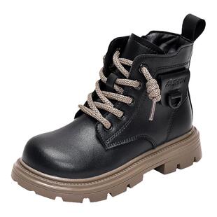 女童马丁靴2026秋冬新款童靴中大童女孩加绒短靴软底儿童真皮靴子