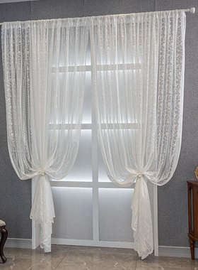 法式白色蕾丝窗纱高端刺绣纱帘客厅卧室轻奢遮光隔热韩式绣花窗帘