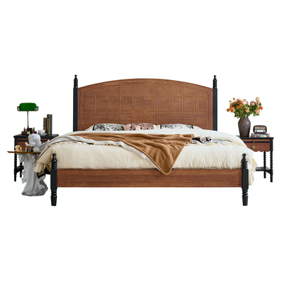 法式复古风白蜡木实木床1.8M双人床卧室家具1.5M小户型中古风床