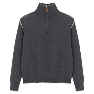 百家好2026春装新款立领半拉链毛衣女士休闲百搭短款长袖针织上衣