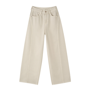 王家有鱼【小个子定制】2026春款中高腰弯刀裤子卡其色牛仔裤女款