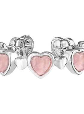 甜美粉色爱心锆石戒指女小众设计个性百搭开口可调节食指戒指环潮