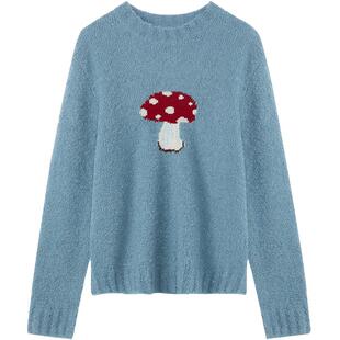 LAGOGO蓝色圈圈毛彩色蘑菇毛衣拉谷谷2025冬款可爱含绵羊毛针织衫