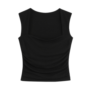 NEVA HU 黑色方领吊带背心女外穿夏季设计感修身短款气质上衣