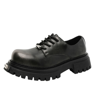 皮鞋男款2026新款年轻人休闲鞋痞帅高级感大头鞋子黑色厚底德比鞋