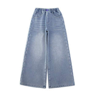 童装女童牛仔裤加绒加厚冬季大童一体绒儿童直筒女童保暖阔腿裤子