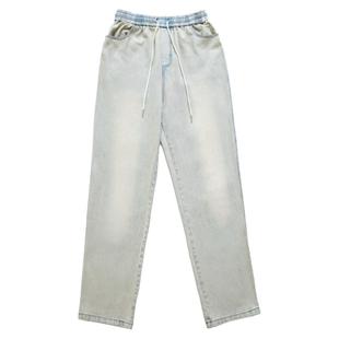 烦恼的Octopusl潮牌水洗做旧泛黄牛仔裤高街复古宽松直筒长裤子男