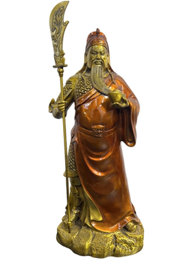 素袍关公武财神黄铜铜像摆件佛像