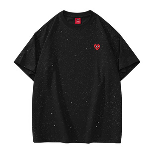 【王楚然同款】查尔斯桃心 满天星情侣纯棉亮片2026新款短袖T恤男
