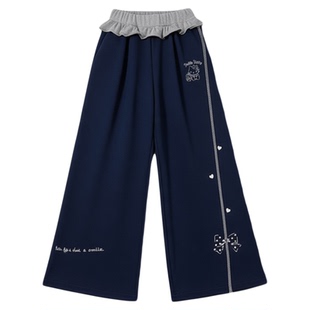 女童秋季休闲伞兵裤2025新款中大童装秋装宽松卡通弯月裤