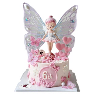 翅膀会动贝拉公主蛋糕装饰摆件芭蕾舞裙女孩带灯女生生日爱心插件
