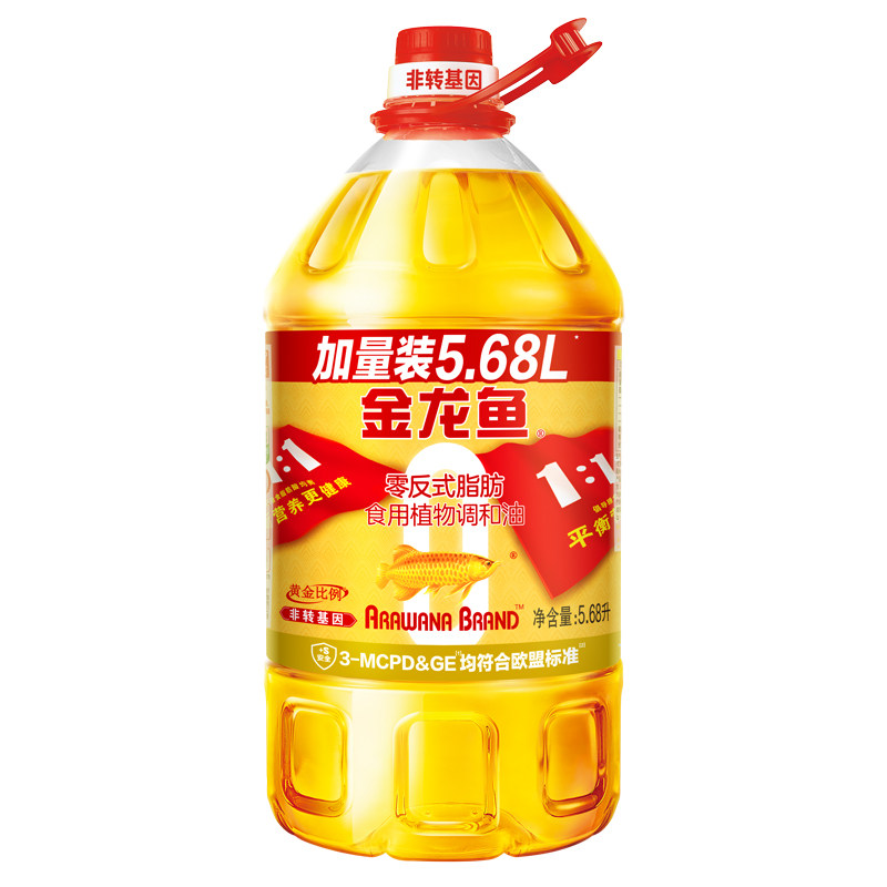 金龙鱼非转基因黄金比例食用调和油5.68L*4家用健康植物食用油