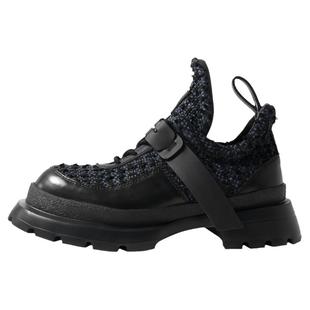 落落大方的爱~伦敦柜款轻质厚底黑蓝编织拼胎牛摩登四季老爹鞋特