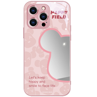 卡通适用苹果16pro手机壳新款iphone17promax补妆镜13防摔12网红女款14plus镜面玻璃11紫色max套15潮牌暴力熊