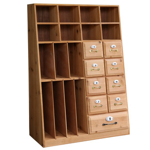 原创手工收纳盒手账文具桌面胶带印章木质梯形创意书架文件置物架