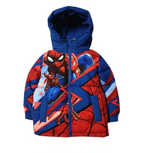 男童羽绒服儿童连帽加厚保暖外套蜘ZU侠冬季开衫中童90绒上衣