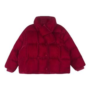 大耳象女童方格绒面羽绒服冬季新款儿童丝绒保暖外套