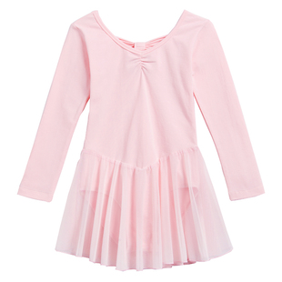 儿童舞蹈服女童长袖连体服幼儿芭蕾舞纱裙粉色中国舞练功服秋冬季