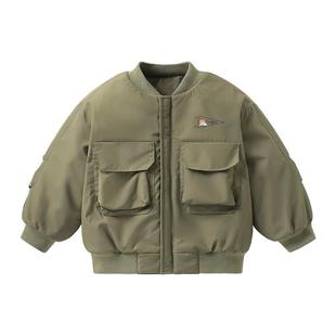 右欧儿童加绒棒球服外套男童女童厚款保暖夹克棉服秋冬季新款童装