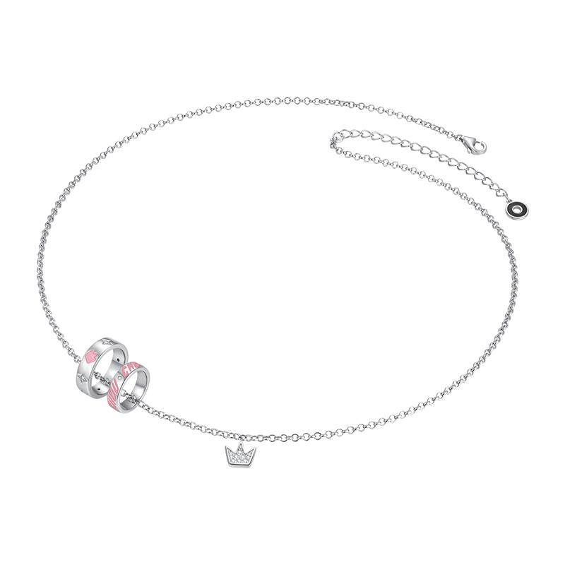 周大生*周同学双环情侣项链纯银珐琅锁骨链男女款送对象生日礼物