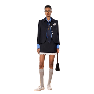 郑合惠子同款shenshen气质绵羊毛九分袖短款西装外套半身裙套装女