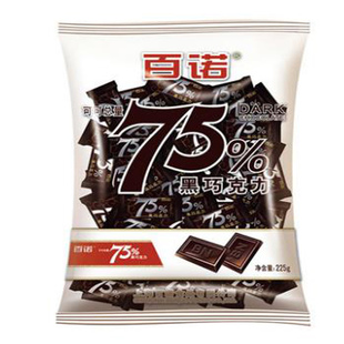 百诺巧克力75%黑巧克力225g休闲零食纯可可脂黑巧微苦上海制造