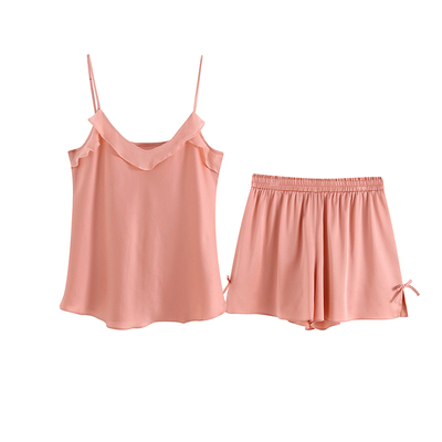 夏季罗丝美女桑蚕丝吊带短裤套装