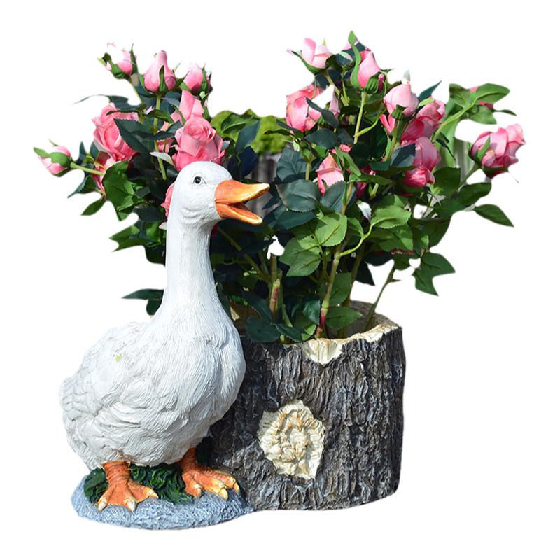 庭院动物鸭子花盆园中式装饰摆件