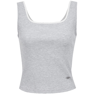 ONLY2026春季新款纵向显瘦罗纹撞色方领加宽舒适吊带背心T恤女