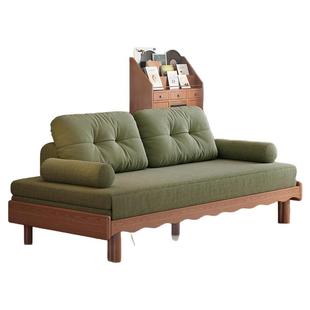 司朴伸缩抽拉实木沙发床中古风客厅一体两用型折叠可拆洗布艺沙发