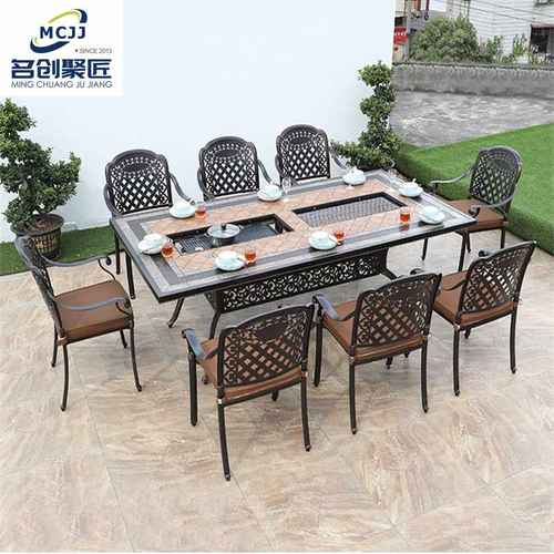 户外烧烤桌椅家用露台天室外休闲餐桌庭院阳台欧式别墅铸铝烧烤炉